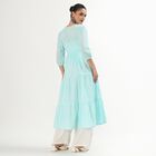 Women's Light Aqua Blue Cotton V-Neck Embroidered Kurta, Light Blue, small image number null
