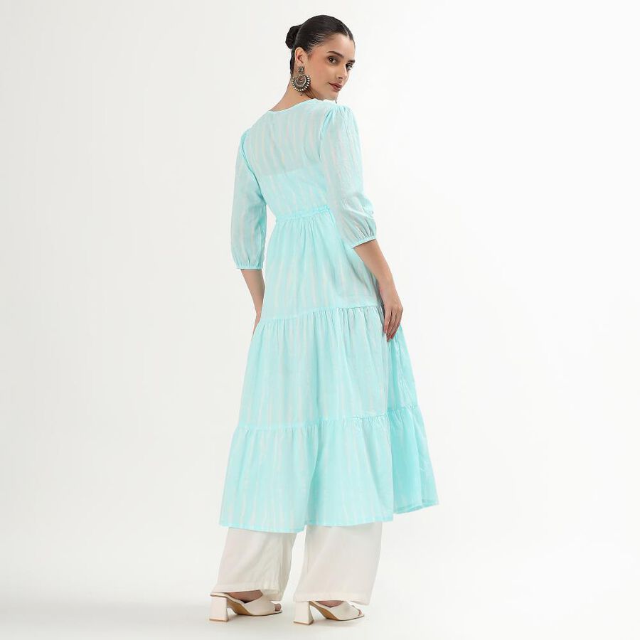 Women's Light Aqua Blue Cotton V-Neck Embroidered Kurta, Light Blue, large image number null