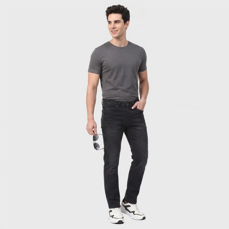Men's Dark Blue Slim Fit Faded Jeans, गहरा नीला, large