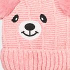 Girls' Pink Embroidered Bear Beanie Cap, Light Pink, small