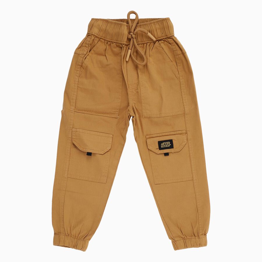 Boys Camel Brown Regular Fit Cargo Trousers, खाकी, large image number null