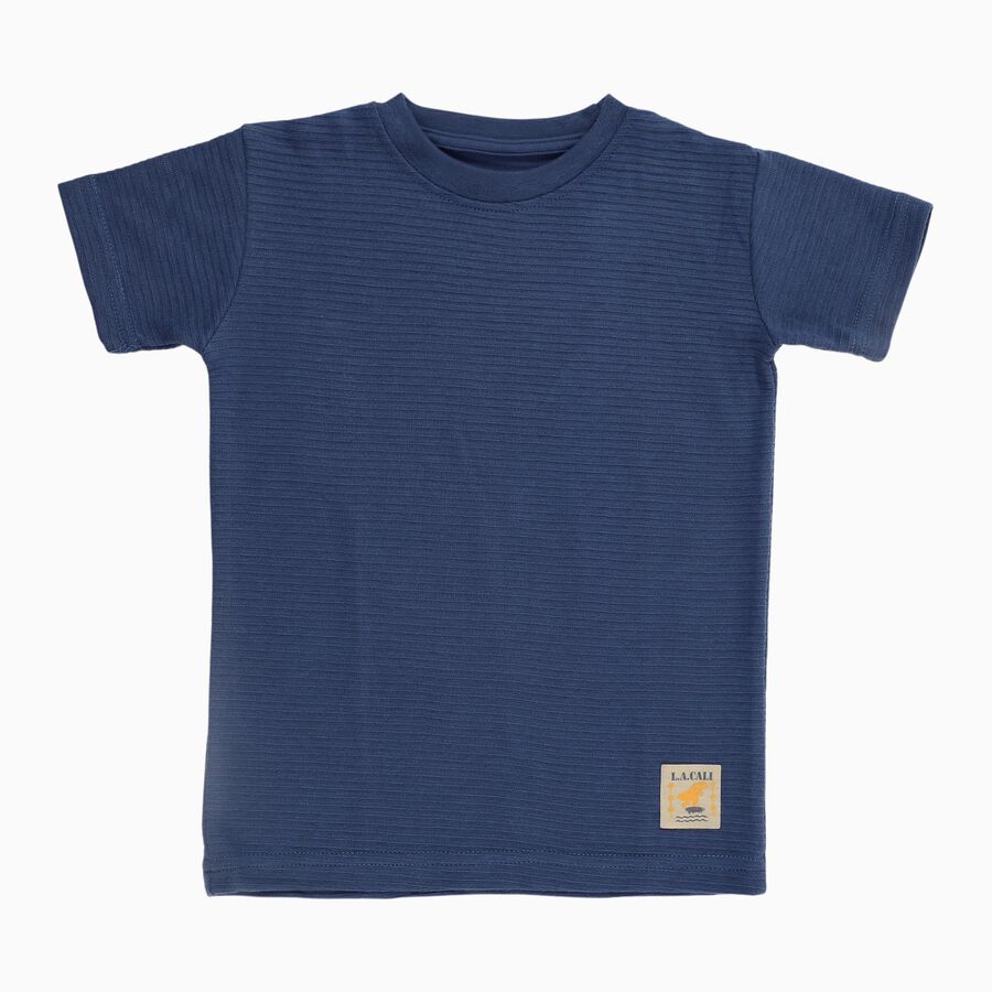 Boys Muted Midnight Blue Crew Neck Casual Half Sleeve T-Shirt, मध्यम नीला, large