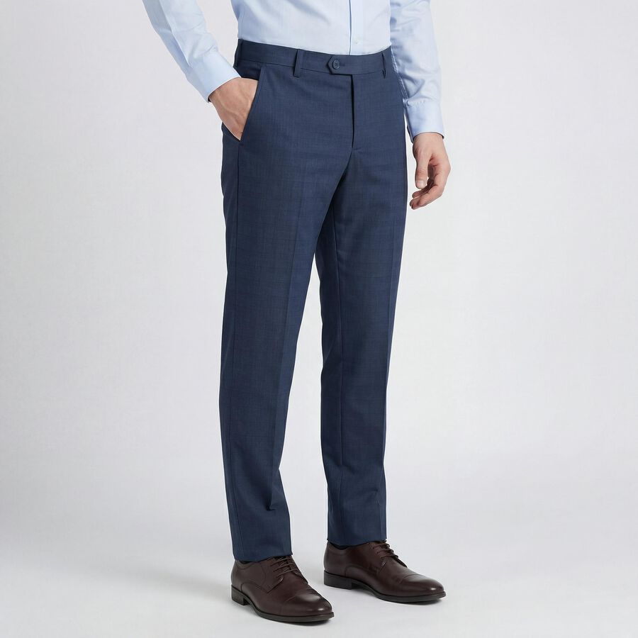 Men's Slim Fit Formal Trousers, गहरा नीला, large