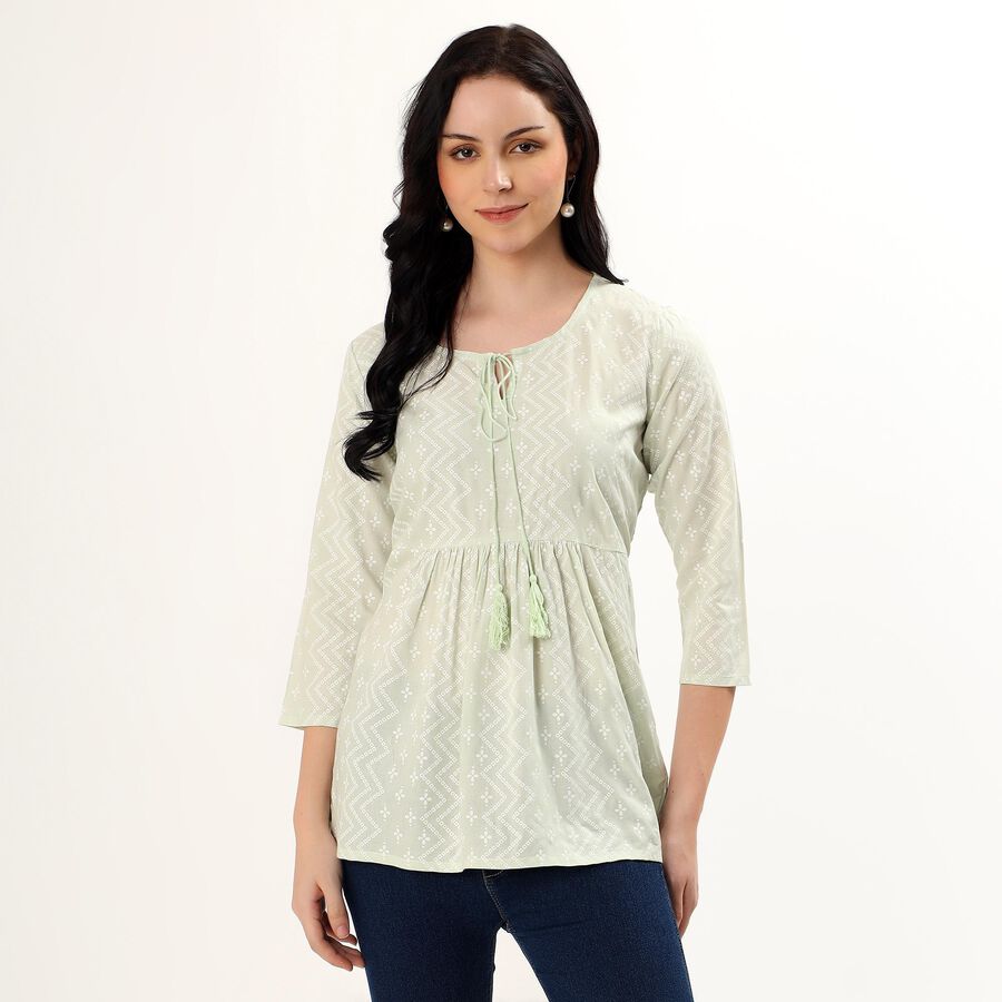 Women's Light Sage Green Round Neck Printed Kurti, Light Green, large image number null
