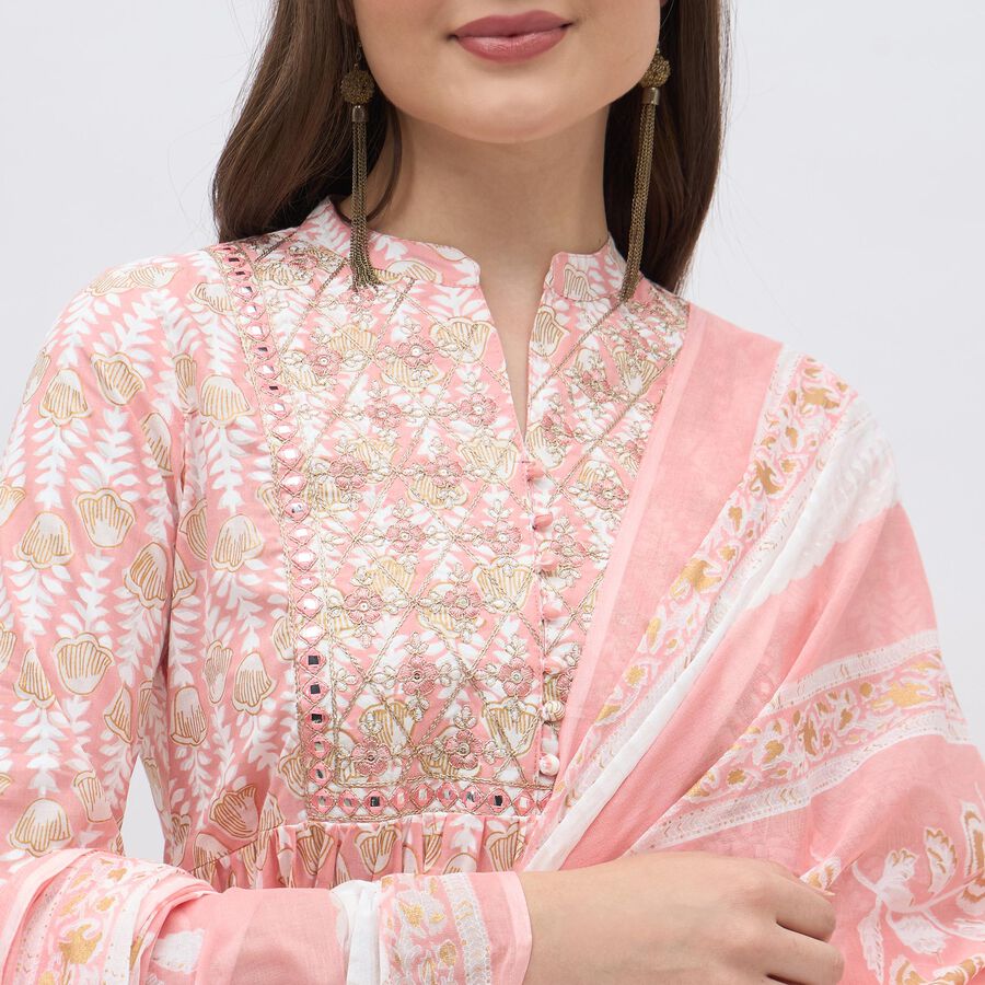 Women's Light Pink Cotton Round Neck Straight Kurta, हल्का गुलाबी, large image number null