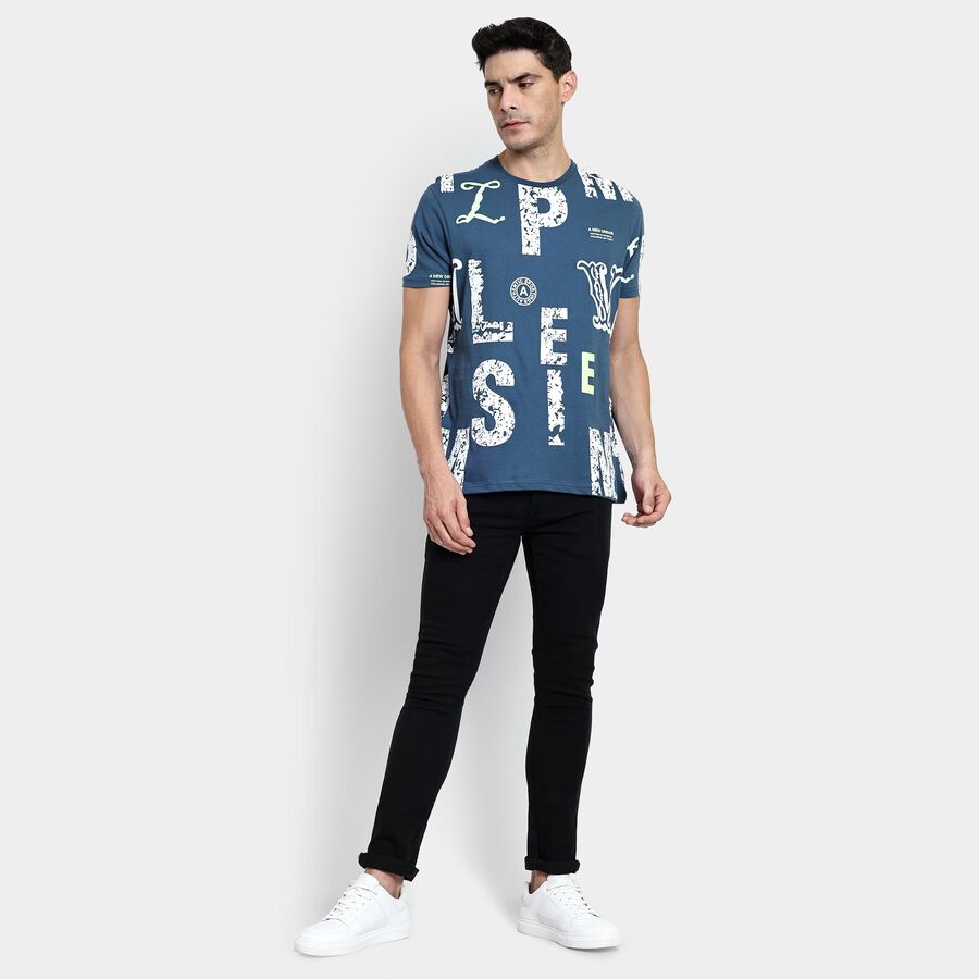 Men's 100% Cotton Round Neck T-Shirt, Dark Blue, large image number null