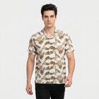 Men's Brown Cotton Camp Collar Casual Shirt, भूरा, small