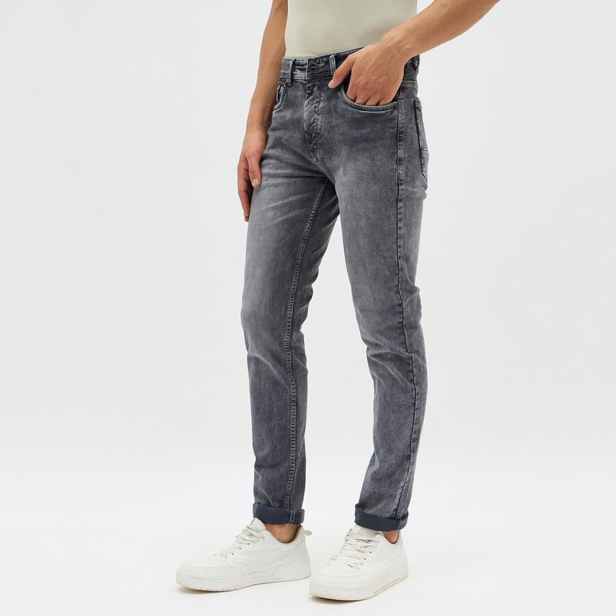Men's Washed Grey Slim Fit Jeans, हल्का ग्रे, large image number null