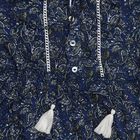 Girls Navy Blue Round Neck Bohemian Dress, Mid Blue, small image number null