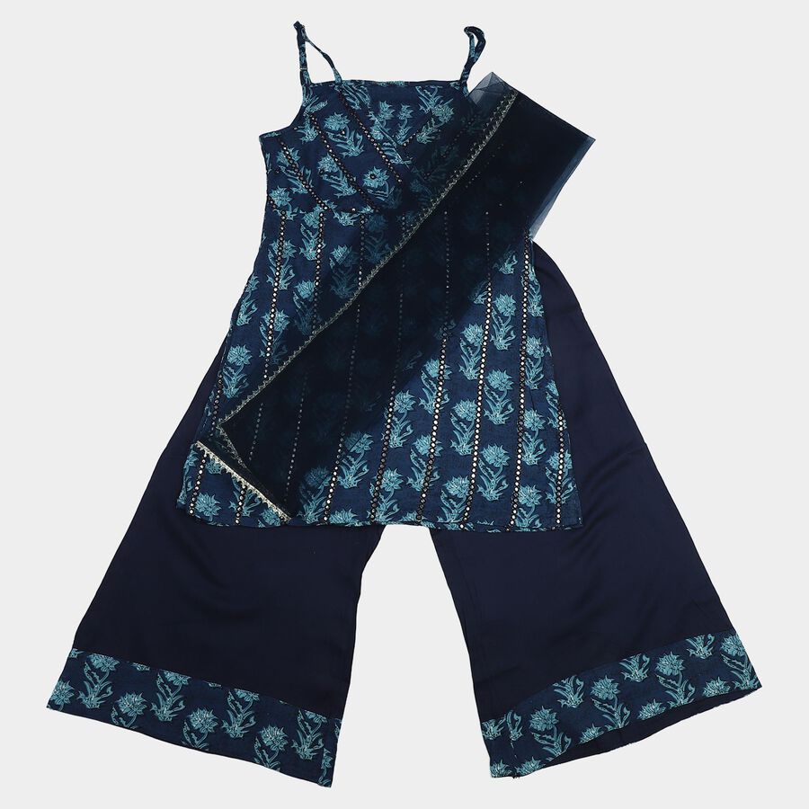Girls Navy Blue V Neck Fusion Set Upper and Bottom Set, Navy Blue, large
