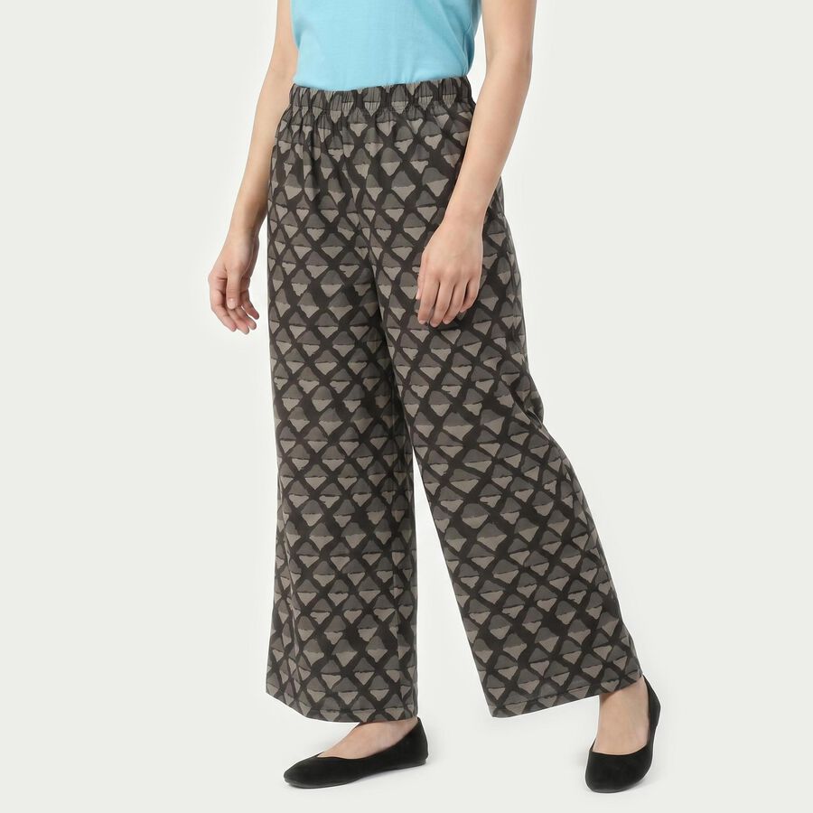 Women's Dark Grey Regular Fit Geometric Printed Palazzos, गहरा ग्रे, large