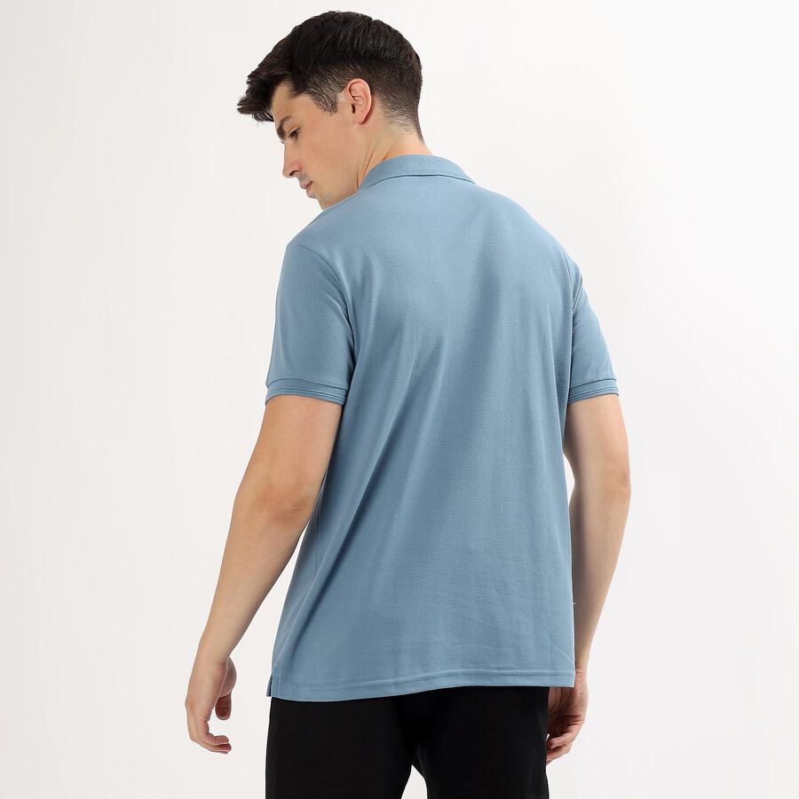 Men's Muted Steel Blue Polo Neck Classic T-Shirt, Mid Blue, large