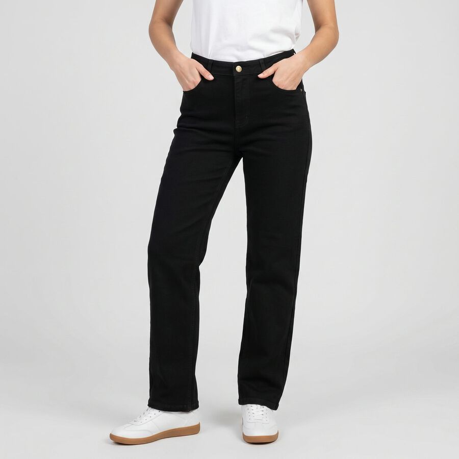 Women's Black Solid Jeans, काला, large