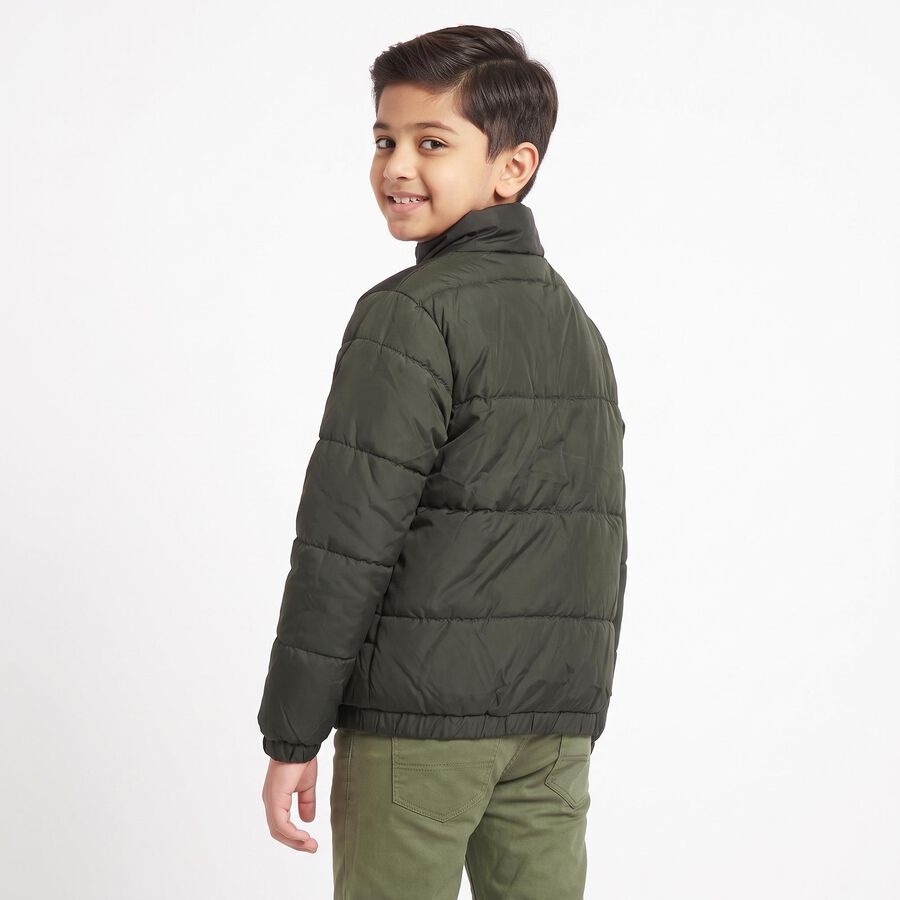 Boys Olive Green Stand Collar Puffer Jacket, Olive, large