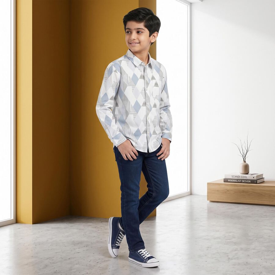 Boys White Cotton Collar Regular Fit Shirt, White, large