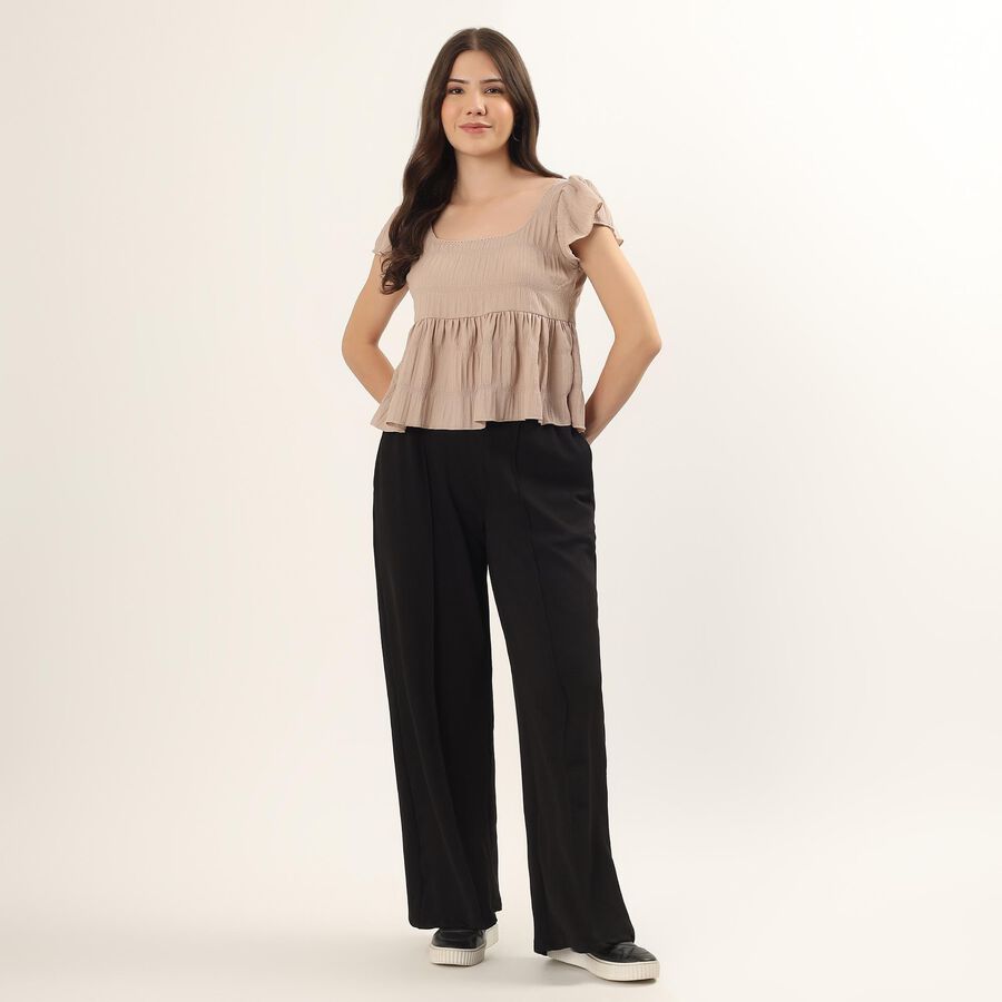 Women's Beige High Neck Textured Top, Beige, large