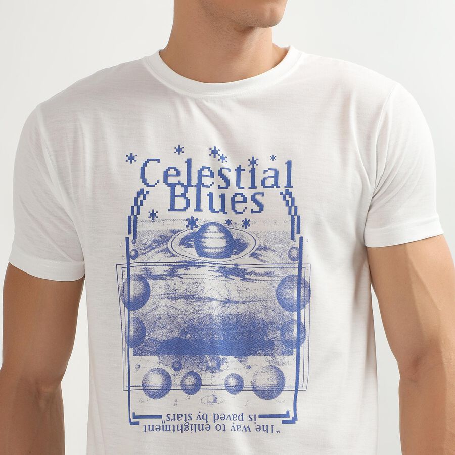 Men's Bright White Round Neck Casual T-Shirt, White, large image number null