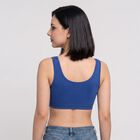 Women's Blue Scoop Neck Sports Bra, Mid Blue, small