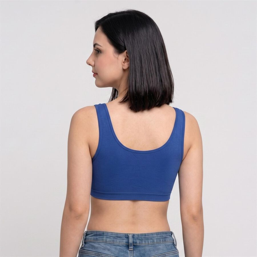 Women's Blue Scoop Neck Sports Bra, Mid Blue, large