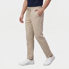 Men's Light Grey Slim Fit Pinstriped Casual Trousers, Light Grey, small