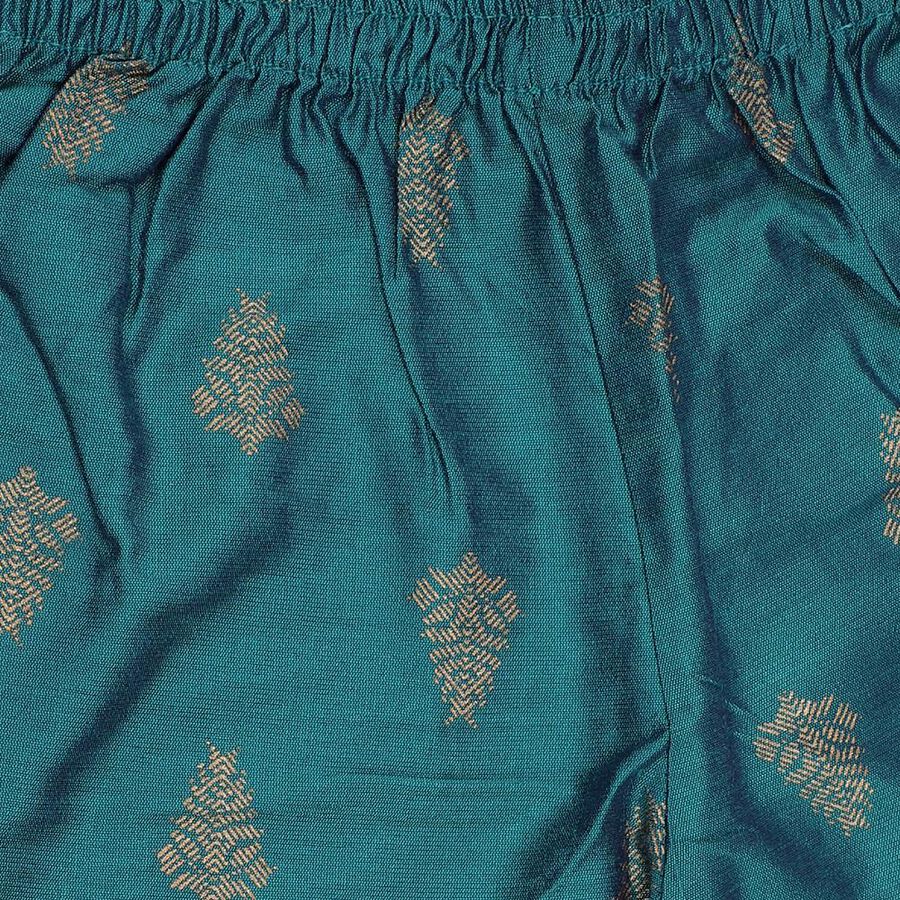 Girls Teal Blue Golden Motif Kurta and Pant Fusion Set, टील ब्लू, large image number null