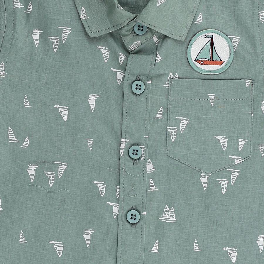 Infants Light Sage Green Cotton Half Sleeve Classic Casual Shirt, हल्का हरा, large image number null