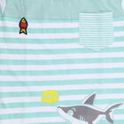 Boys Mint 100% Cotton Round Neck Striped Shark Printed Baba Suit, Light Green, small