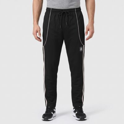 Men's Black Regular Fit Side-Striped Track Pants