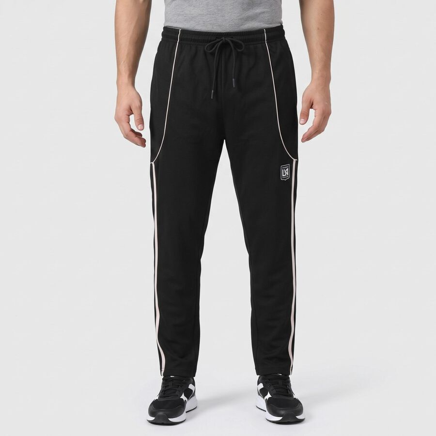 Men's Black Regular Fit Side-Striped Track Pants, Black, large