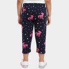 Girls' Navy Blue Regular Fit Unicorn Printed Cotton Capri, Navy Blue, small