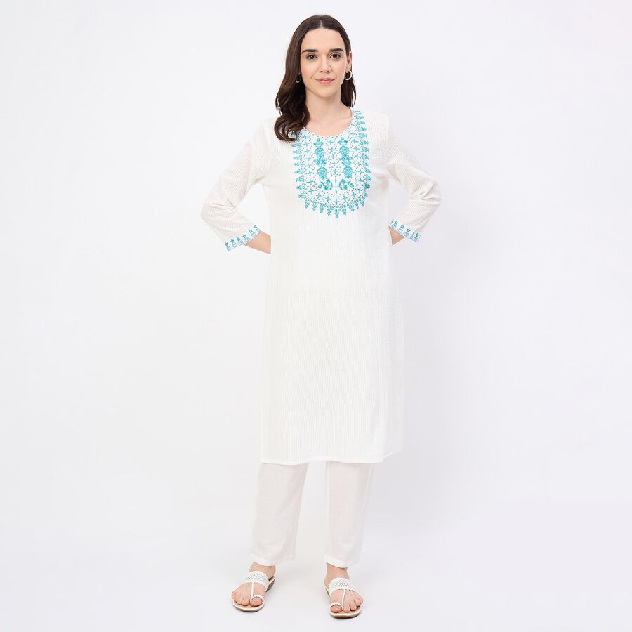 Women's Deep Midnight Navy Blue Cotton Solid Ethnic Set, Teal Blue, large