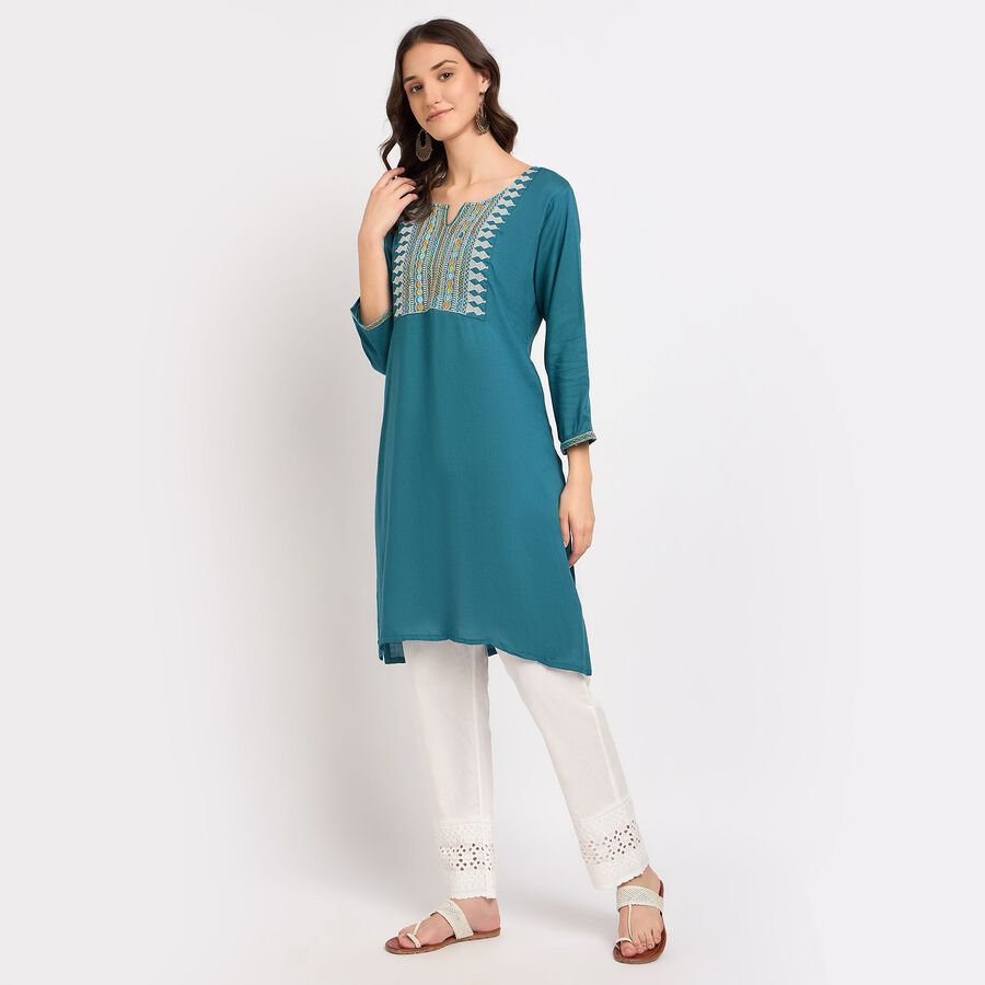 Ladies' Kurta, मध्यम नीला, large image number null