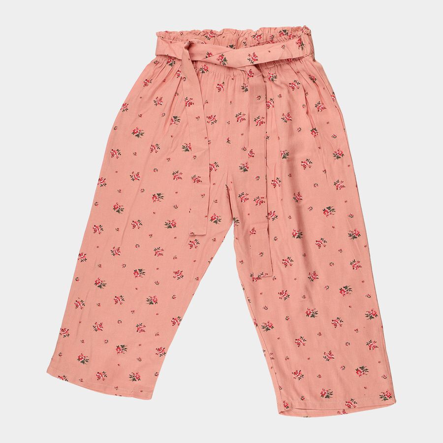 Girls Peach Regular Fit Floral Printed Capri, पीच, large