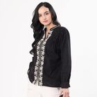 Women's Jet Black Cotton Mandarin Collar Casual Shirt, Black, small
