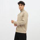 Men's Muted Beige Cotton Blend High Neck Casual Sweatshirt, गहरा पीला, small image number null
