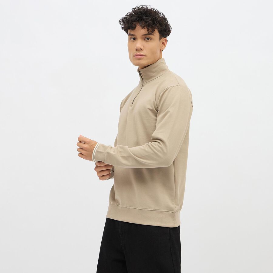 Men's Muted Beige Cotton Blend High Neck Casual Sweatshirt, गहरा पीला, large image number null