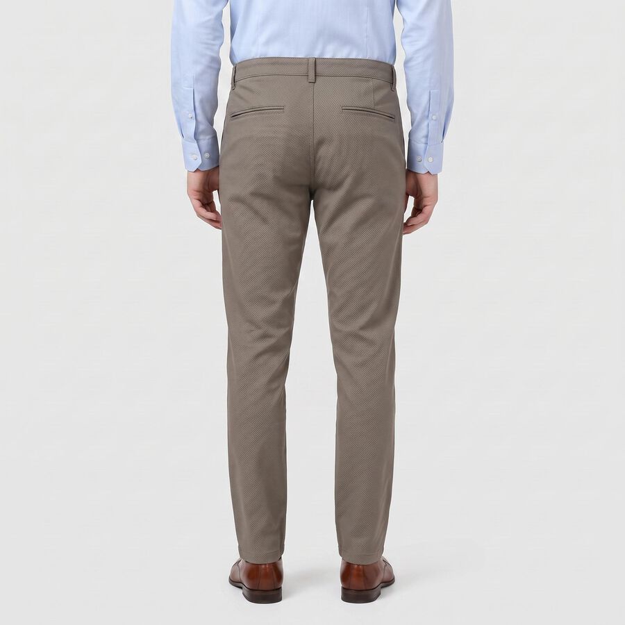 Men's Grey Slim Fit Textured Casual Trousers, हल्का ग्रे, large