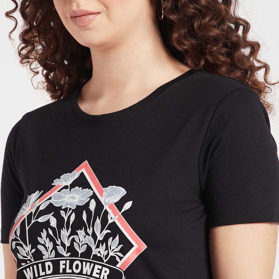 Round Neck T-Shirt, Black, large image number null