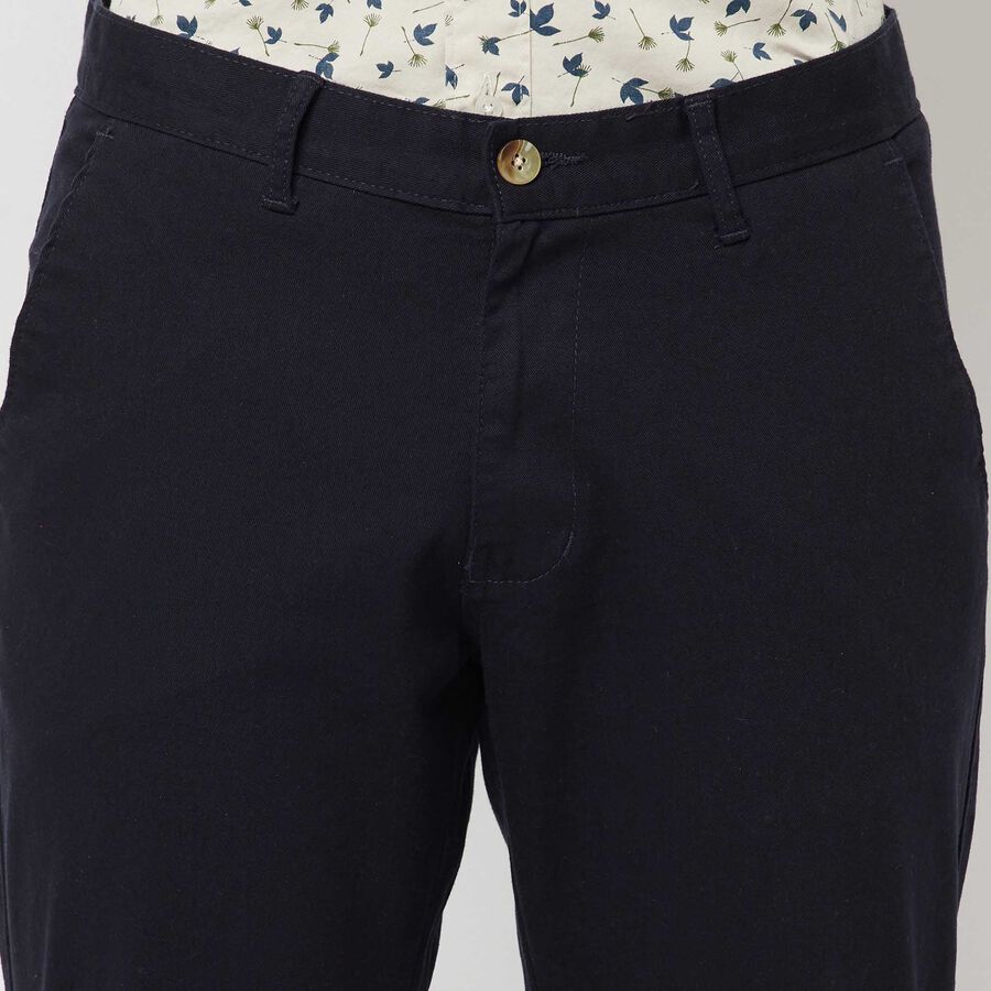 Solid Cross Pocket Slim Fit Trousers, Navy Blue, large image number null