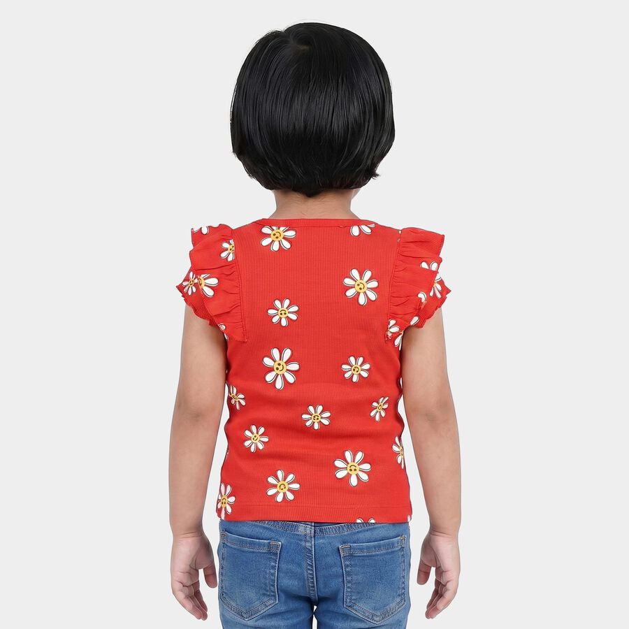 Girls Red Cotton Round Neck Regular T-Shirt, Red, large