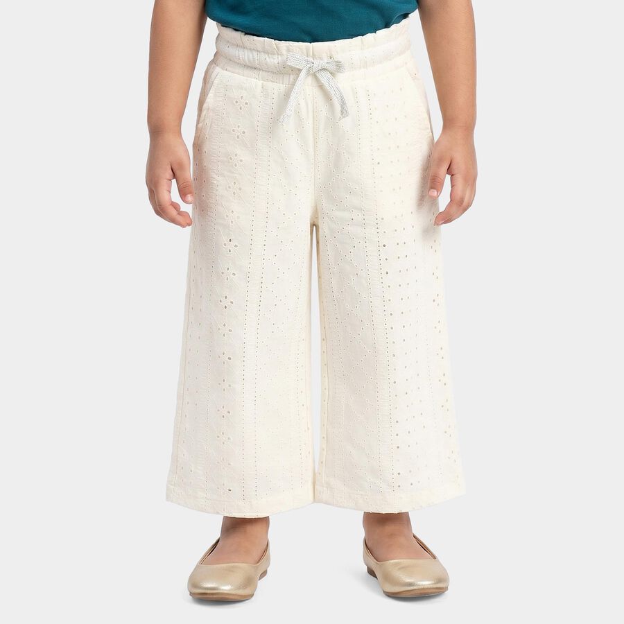 Girls White Palazzo Eyelet Pyjama, सफ़ेद, large