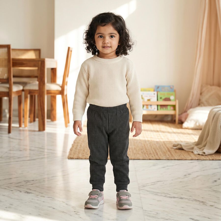 Girls' Charcoal Long Johns Thermal, चारकोल, large
