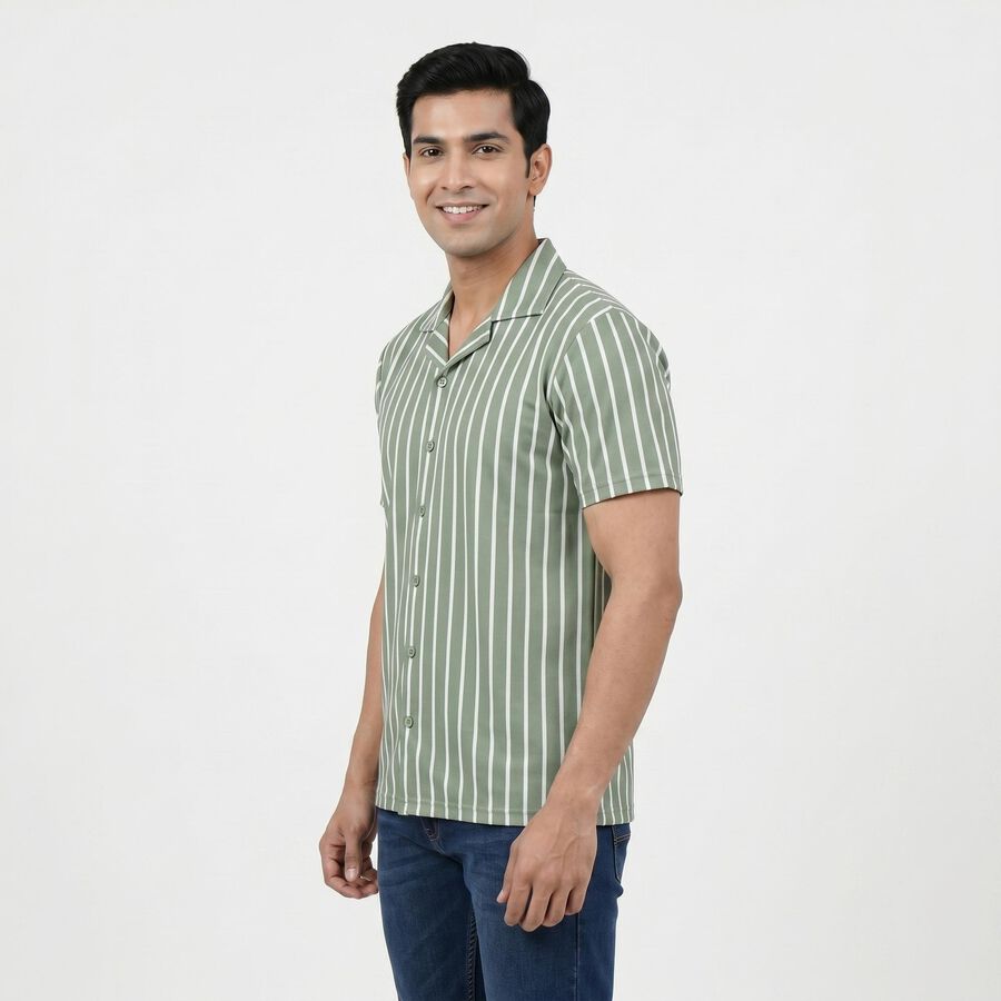 Men Green Camp Collar Casual Shirt, Light Green, large