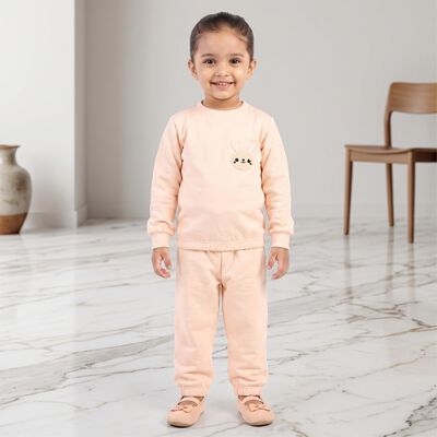 Girls Peach Round Neck Lounge Hipster Set