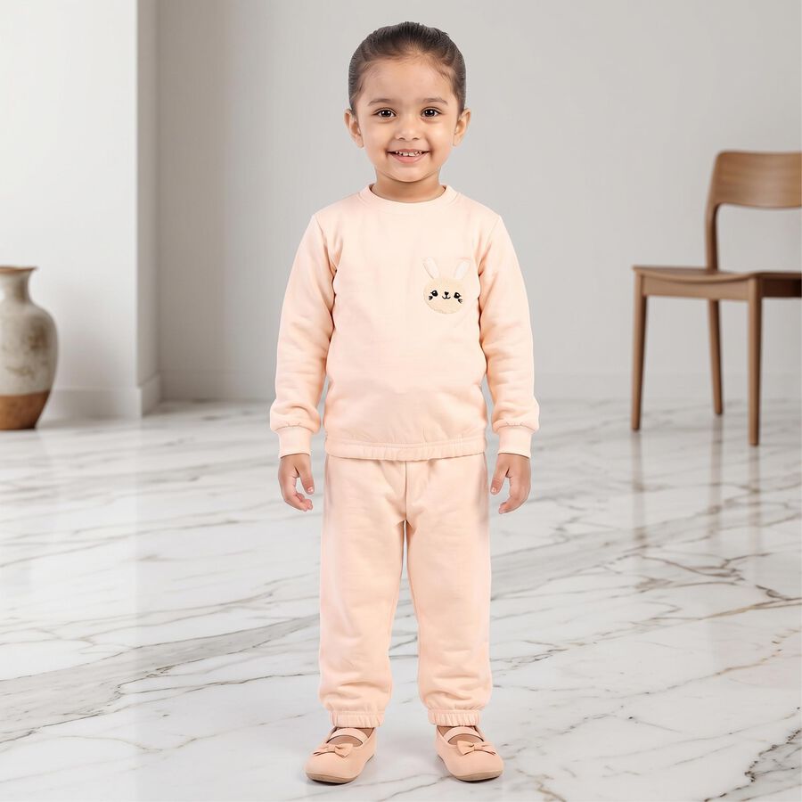 Girls Peach Round Neck Lounge Hipster Set, Peach, large