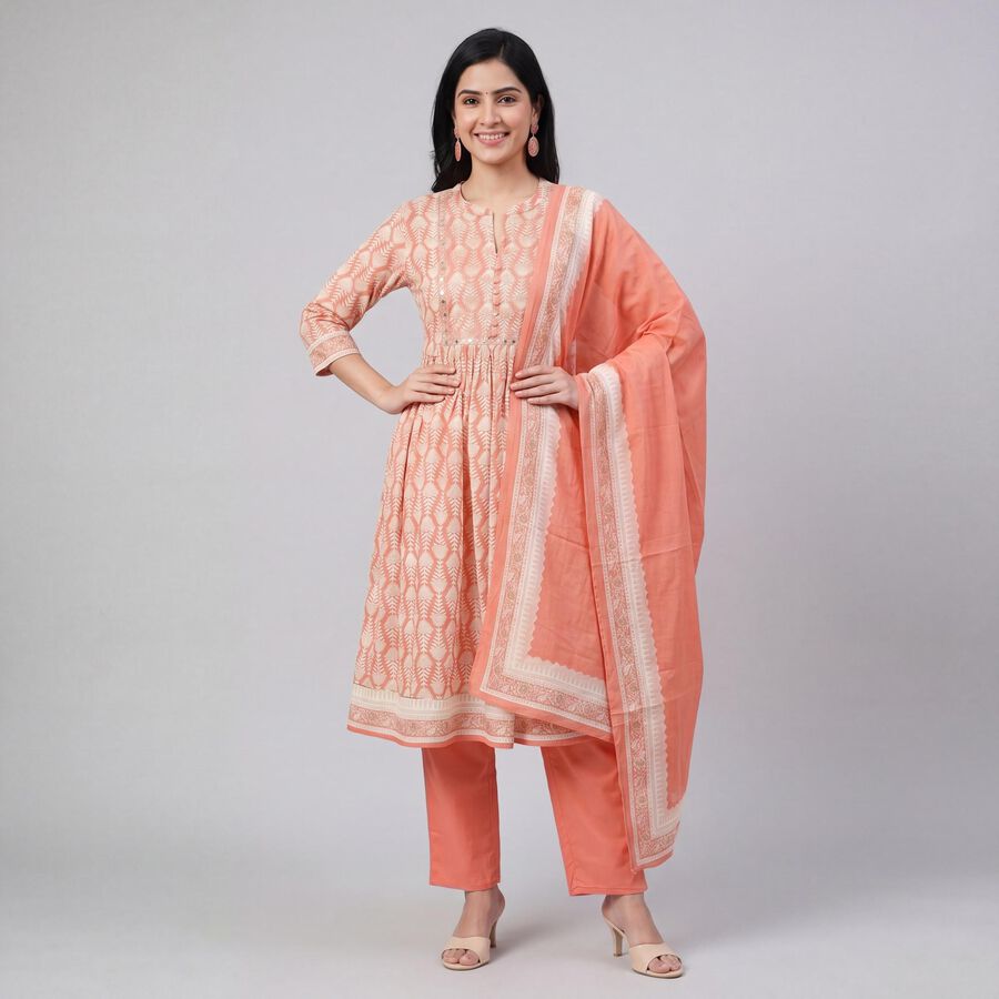 Women's Light Pink Cotton Kurta, हल्का गुलाबी, large
