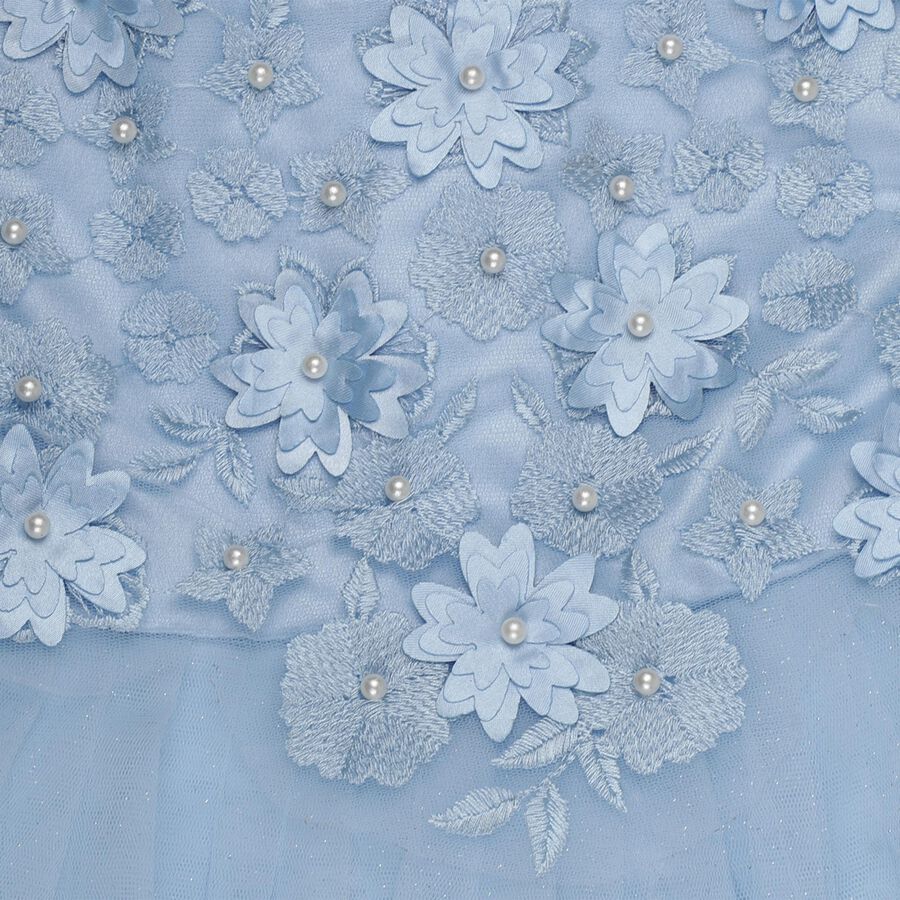 Girls' Light Blue Floral Embroidered A-Line Party Frock, Light Blue, large