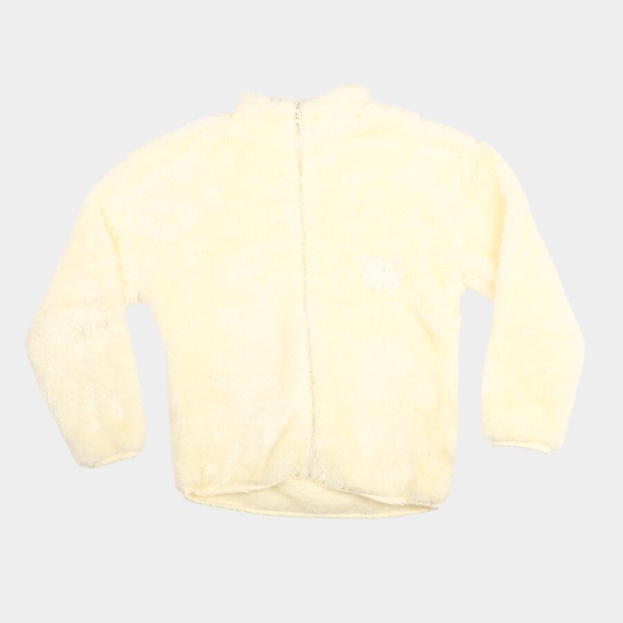 Girls' Cream High Neck Zip-Up Sweatshirt, ऑफ व्हाइट, large