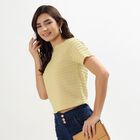 Ladies' Light Yellow Round Neck Casual Crop Top, खाकी, small