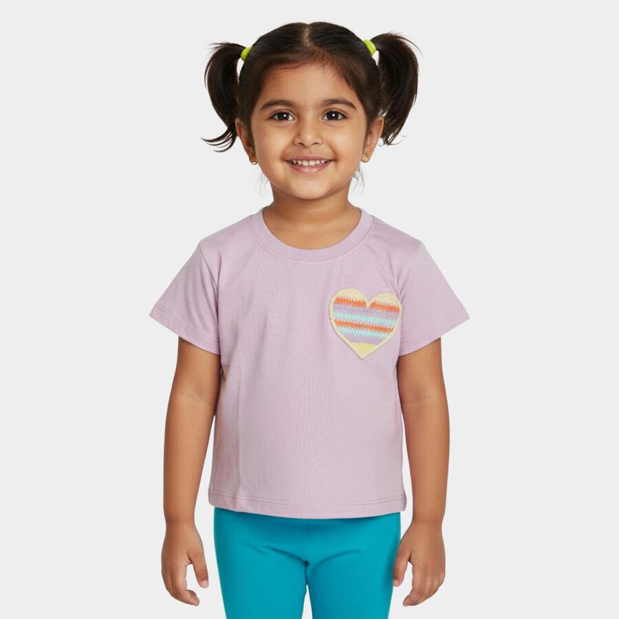 Girls Purple Cotton Round Neck Casual T-Shirt, Lilac, large